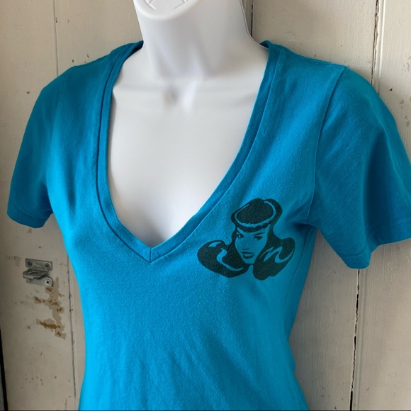 Betty Page San Diago Alstyle Apparel Blue T Shirt Tee Small - Picture 4 of 10